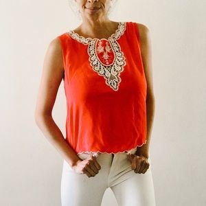 Embroidered and crochet coral top size Medium